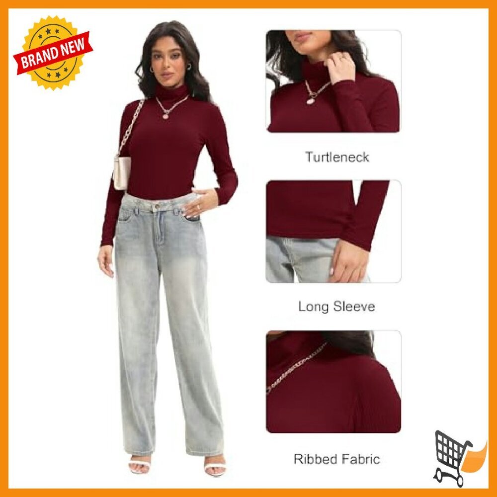 Ribbed Turtleneck Long Sleeve Fitted Stretch Sweater Women's Size Small - Picture 6 of 7